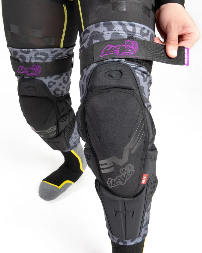EVS Slayco96 Ghost Leopard Knee Guards  close up