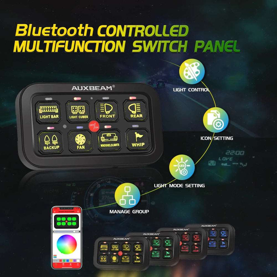 AR-800 RGB SWITCH PANEL WITH APP, TOGGLE/ MOMENTARY/ PULSED MODE SUPPORTED w/ 3.94ft extension cord & Sticker kit