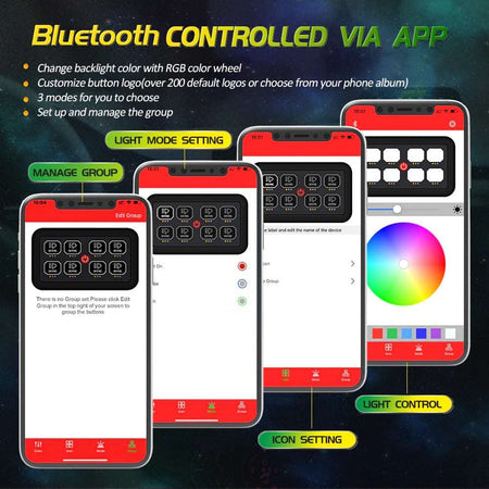 AR-800 RGB SWITCH PANEL WITH APP, TOGGLE/ MOMENTARY/ PULSED MODE SUPPORTED w/ 3.94ft extension cord & Sticker kit
