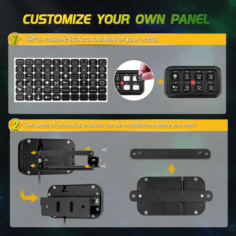 AR-800 RGB SWITCH PANEL WITH APP, TOGGLE/ MOMENTARY/ PULSED MODE SUPPORTED w/ 3.94ft extension cord & Sticker kit