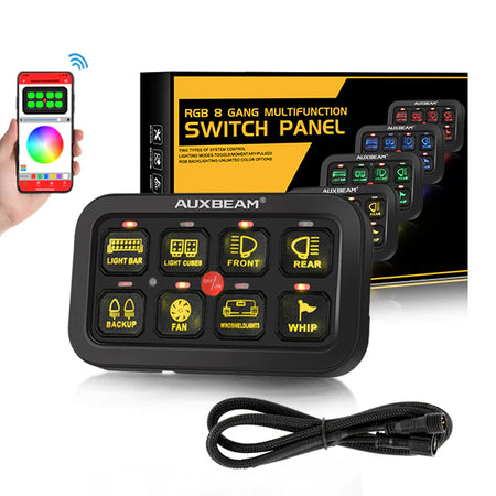 Aux Beam AR 800 RGB Switch Panel | Toggle Momentary Pulse Modes w/ App - AR-800 w/3.94’ Extension Cable - Aux Beam