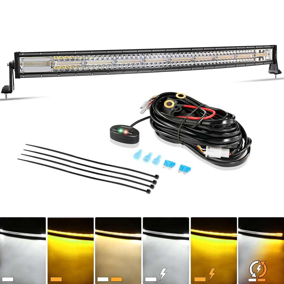 AUX BEAM - 6 MODES SERIES 42 INCH WHITE&AMBER CURVED OFF ROAD LED LIGHT BAR