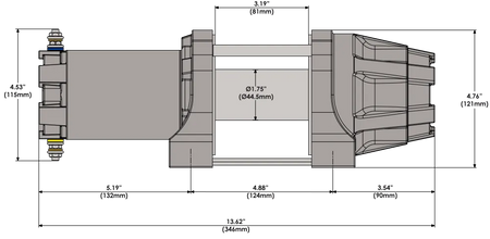 KFI AS-35 Assault 3500 lb Synthetic Rope Winch Dimmensions