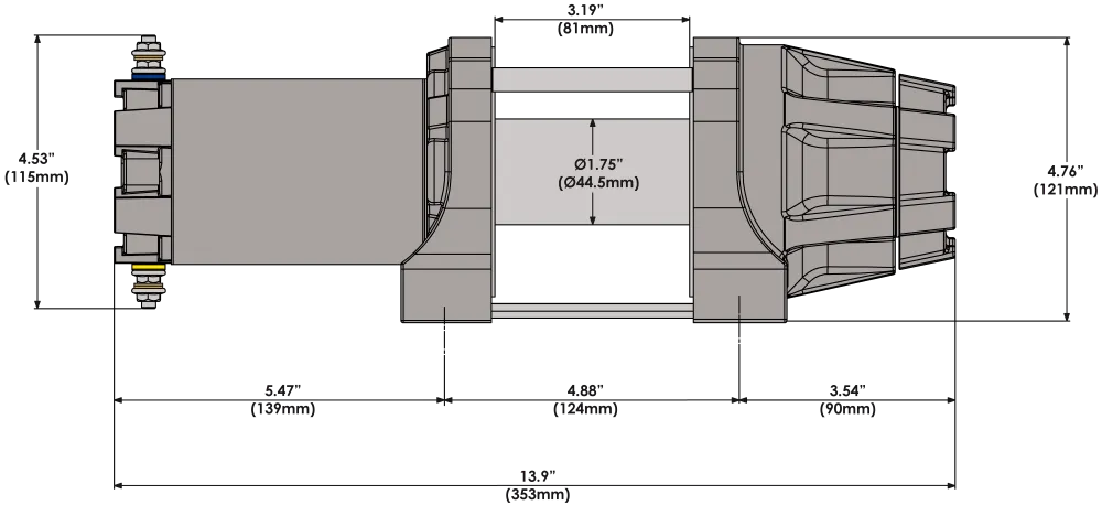KFI AS-50x Assault 5000 lb Synthetic Winch Kit Dimmensions