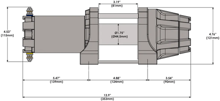 KFI AS-50x Assault 5000 lb Synthetic Winch Kit Dimmensions