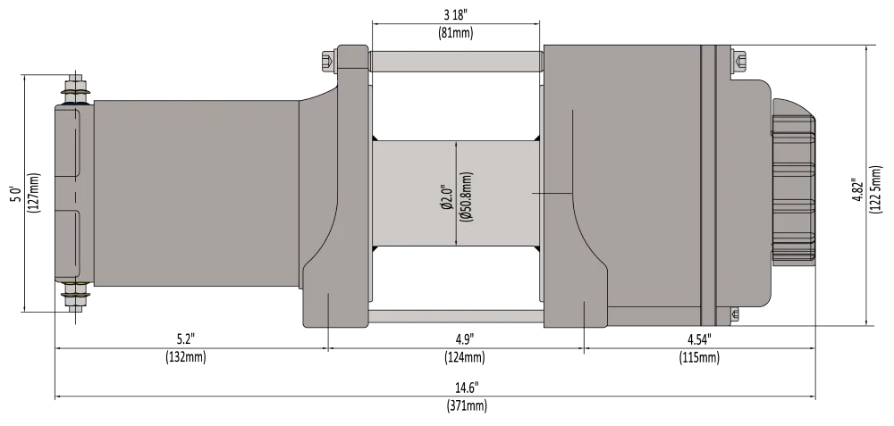 KFI SE45 Stealth 4500 lb Synthetic Rope Winch Dimmensions