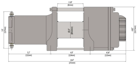 KFI SE45 Stealth 4500 lb Synthetic Rope Winch Dimmensions