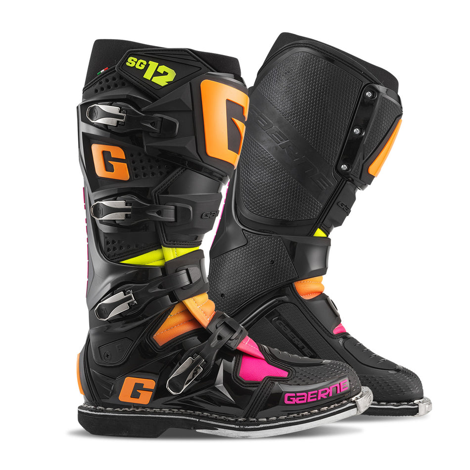 Limited Edition Gaerne SG12 Motocross Boots - Black Orange Pink - Pair