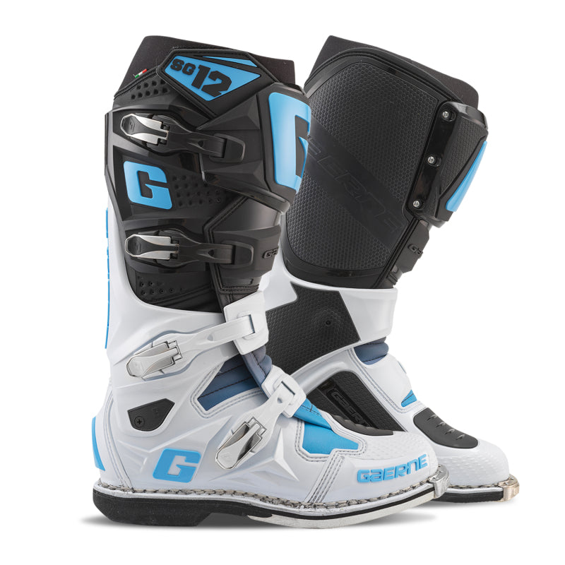 Limited Edition Gaerne SG12 Motocross Boots - Black White Carolina Blue - Pair