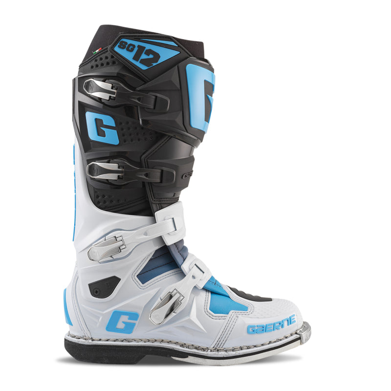 Limited Edition Gaerne SG12 Motocross Boots - Black White Carolina Blue - Side View