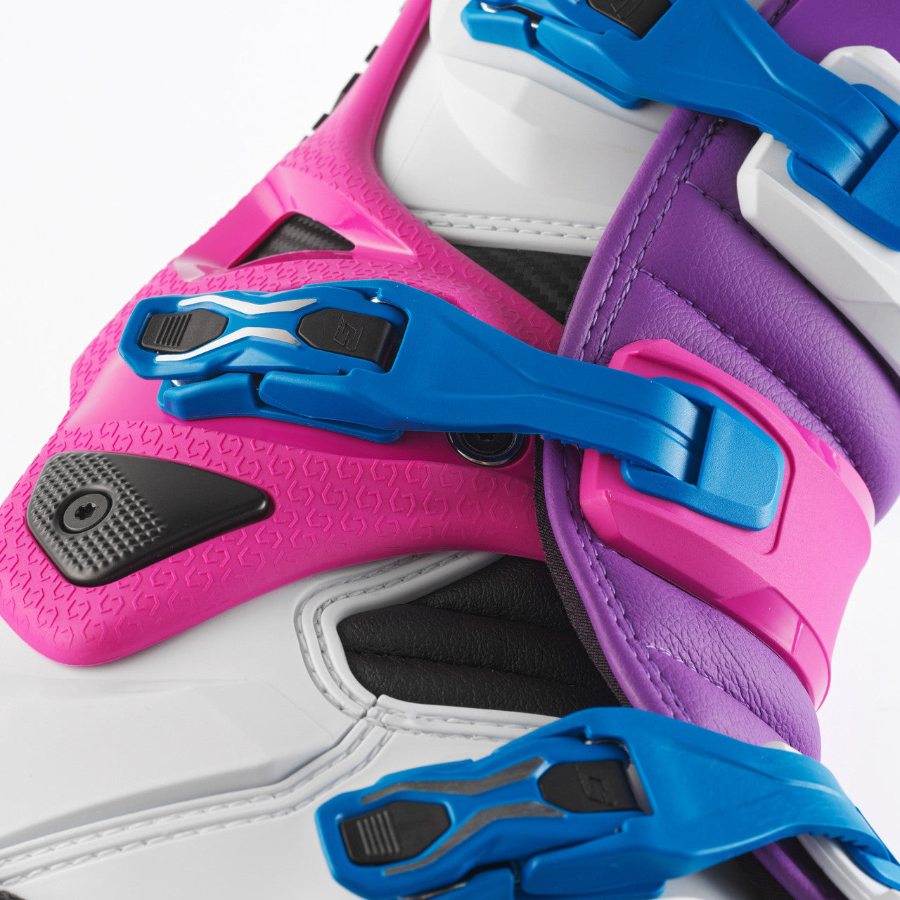 Limited Edition Gaerne SG22 Motocross Boots - Purple White Rhodamine - Close Up Blue Buckle