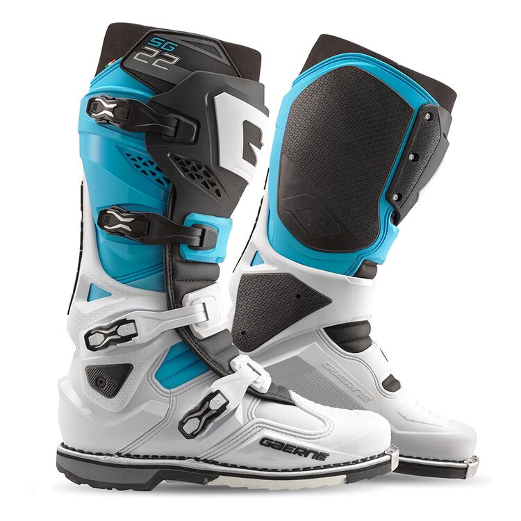 Limited Edition Gaerne SG22 Motocross Boots - White Black Light Blue LE - Pair
