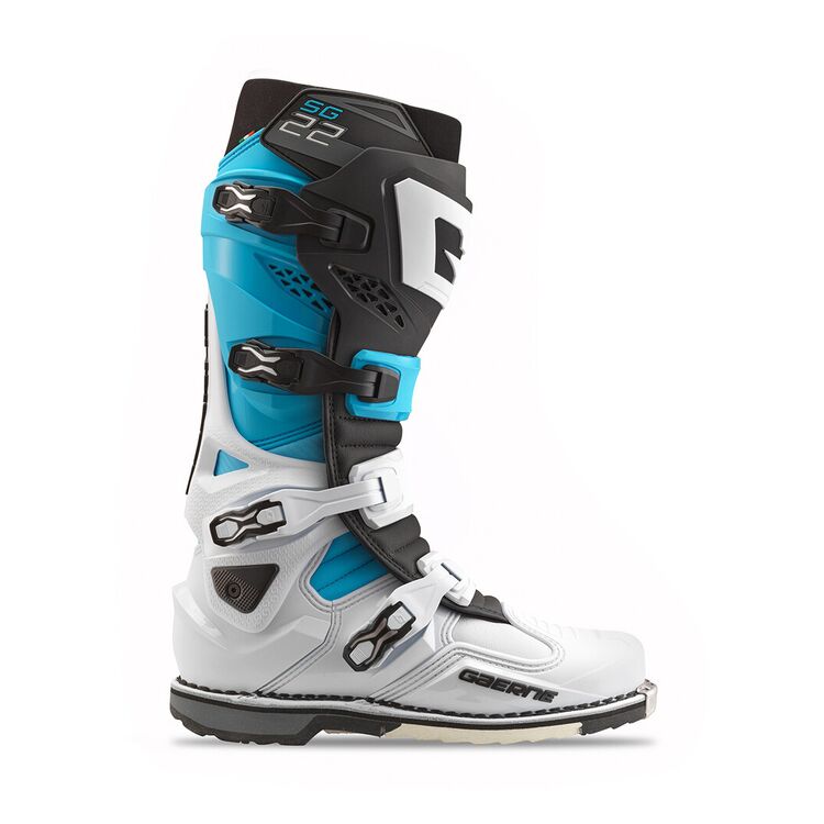 Limited Edition Gaerne SG22 Motocross Boots - White Black Light Blue LE - Side View