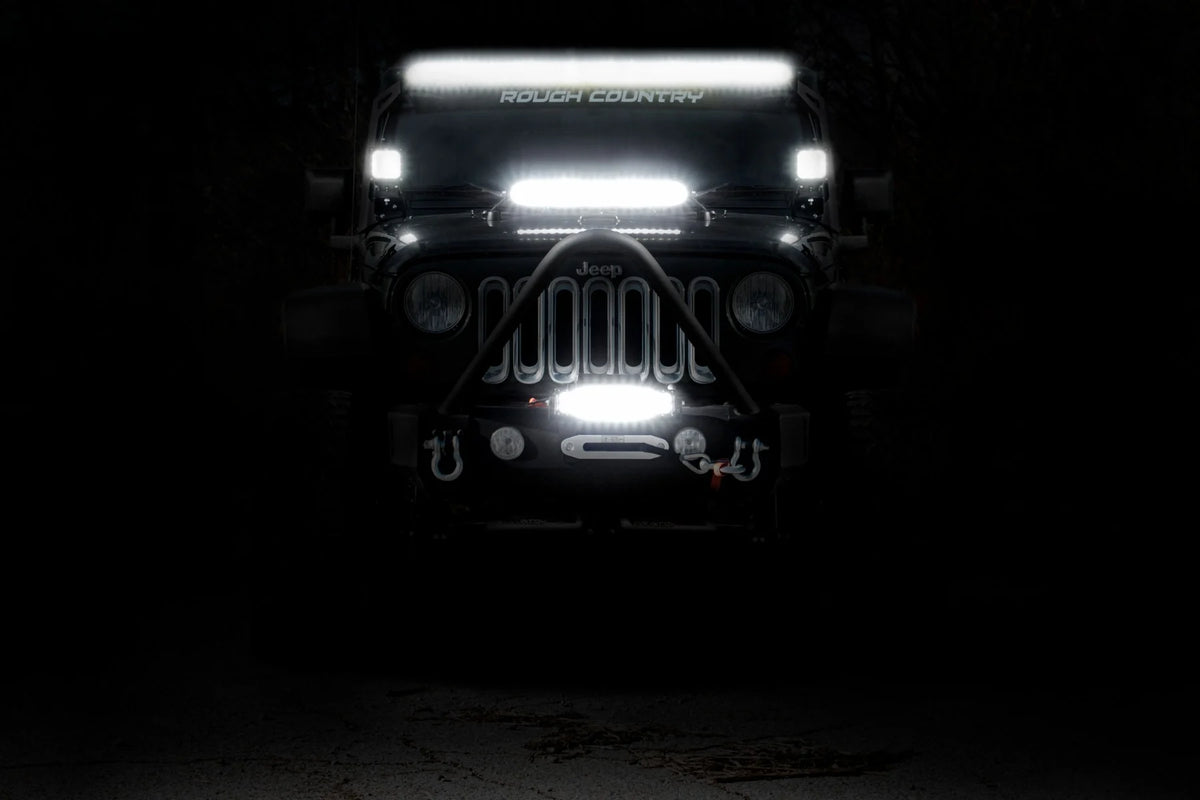 Rough Country 50" LED Light Bar - Dual Row - Straight - Night view