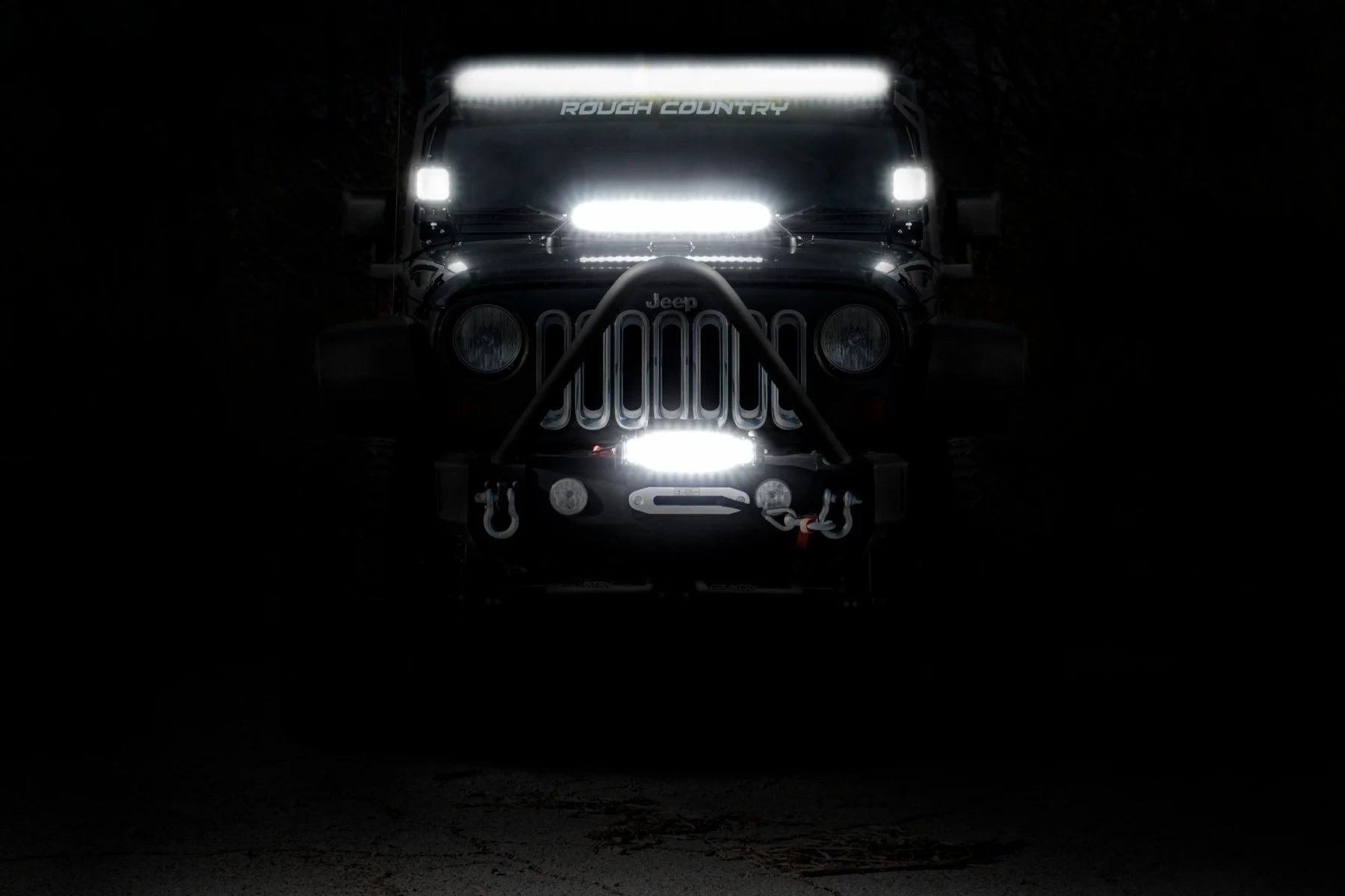 Rough Country 50" LED Light Bar - Dual Row - Straight - Night view