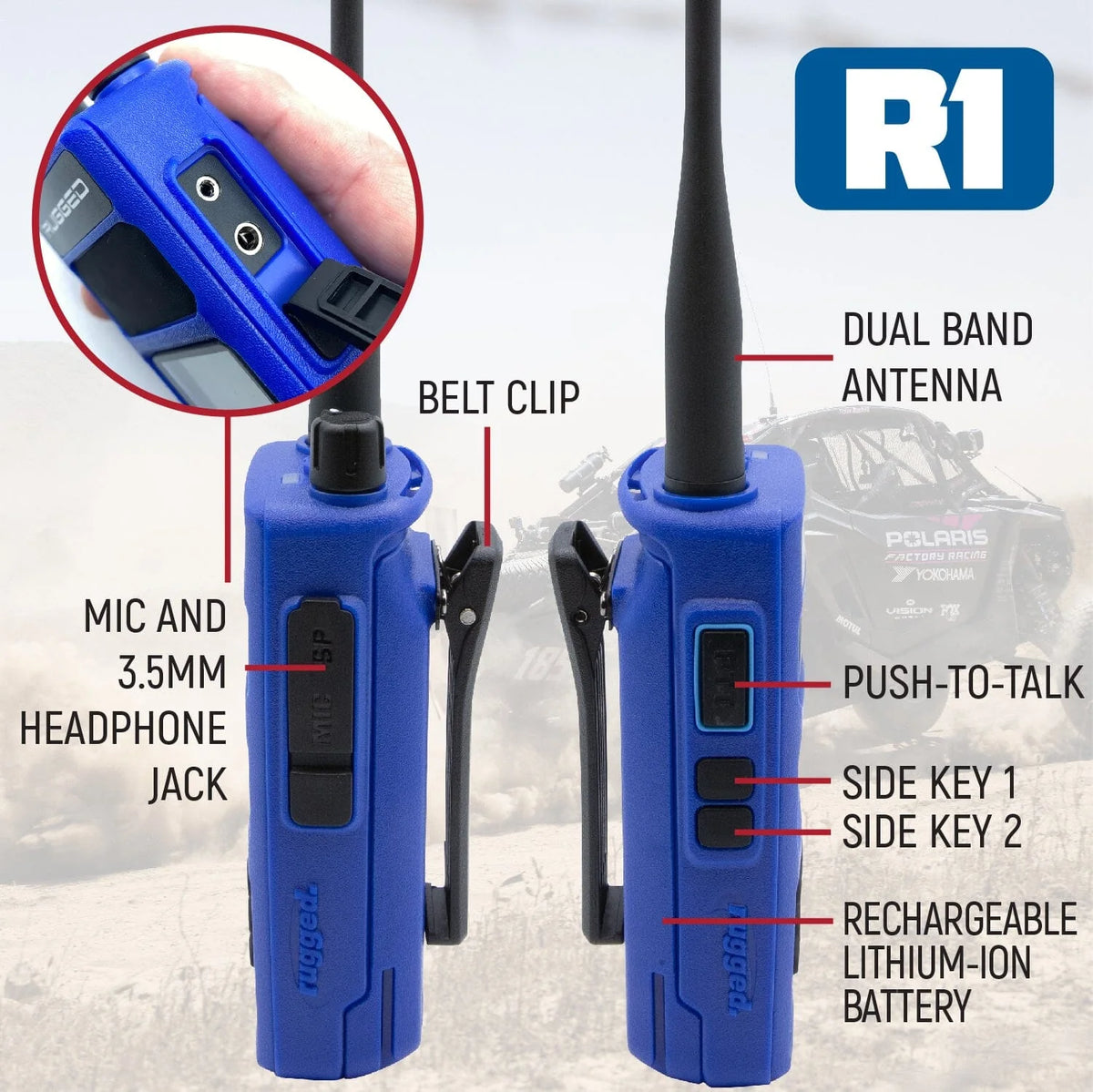 Rugged Radios R1 Handheld Radio - Digital & Analog Communication Attatchments