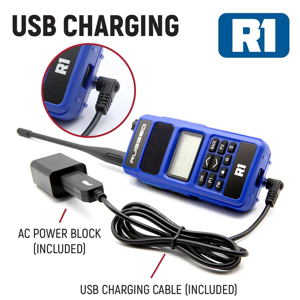Rugged Radios R1 Handheld Radio - Digital & Analog Communication USB Charging