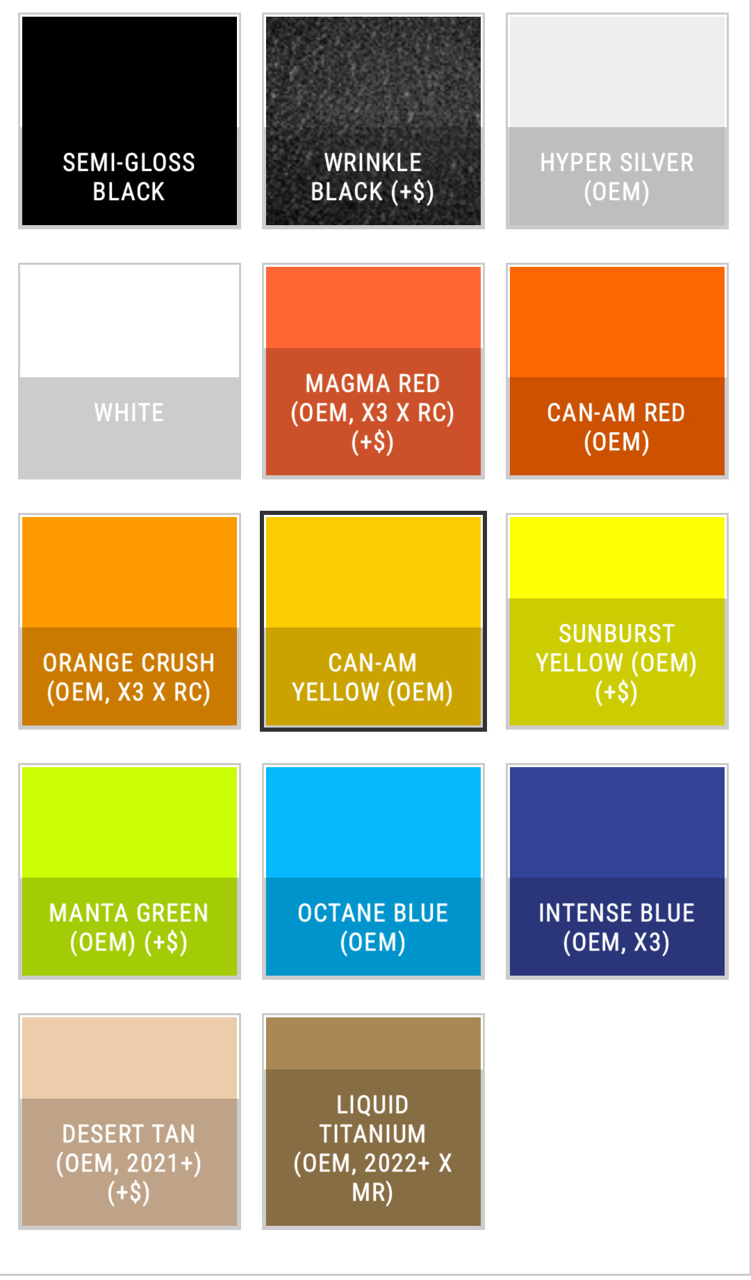 S3 Power Sports - Powder Coating Options with OEM Can-Am Colors