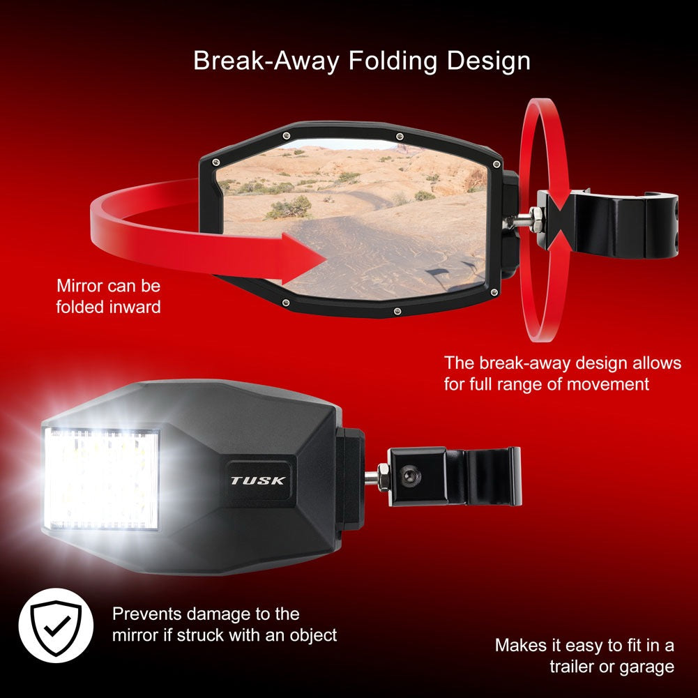 Tusk UTV LED Sideview Mirrors - Break Away Folding Design