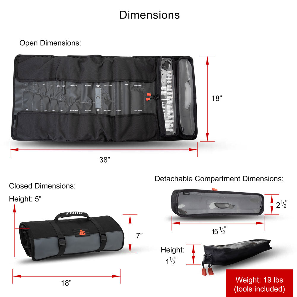 Tusk UTV Tool Roll Kit - 66pc High-Quality Tools with Heavy Duty Roll  Dimmensions
