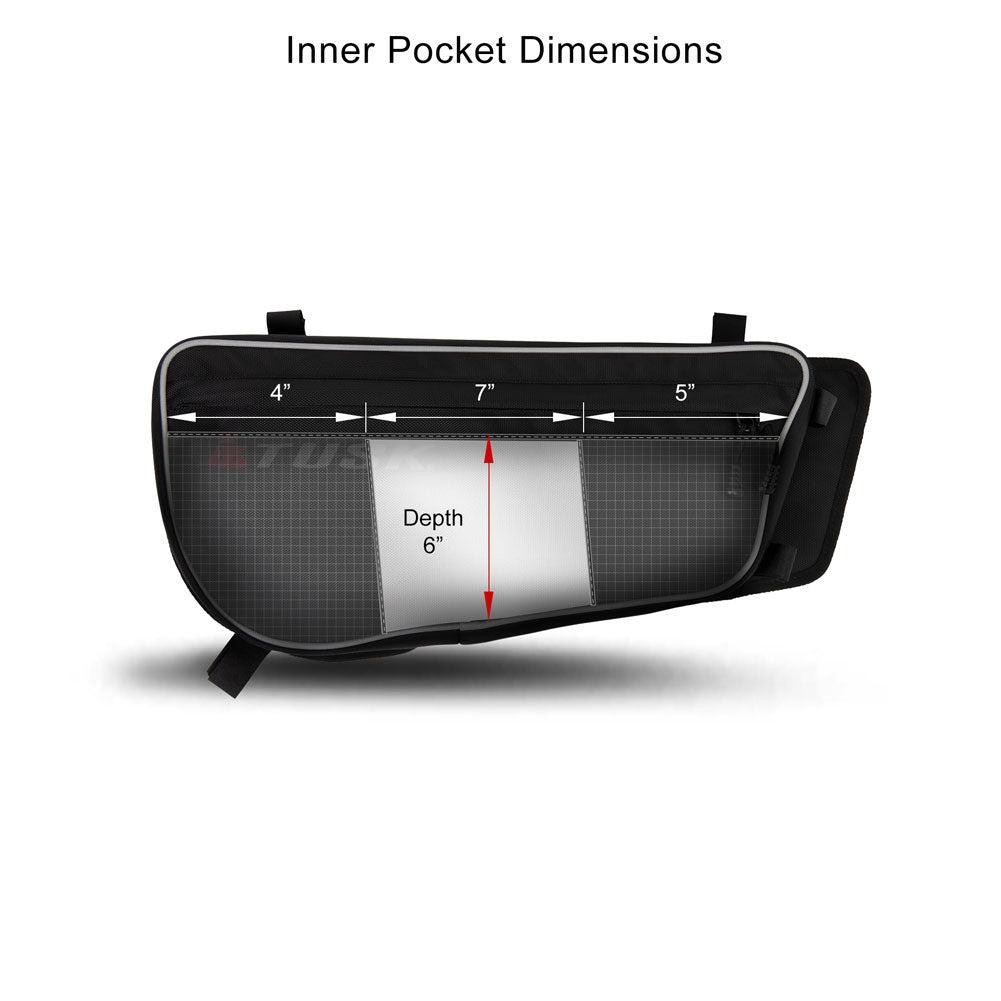 Tusk Upper Door Bags - Can-Am Maverick Dimmensions