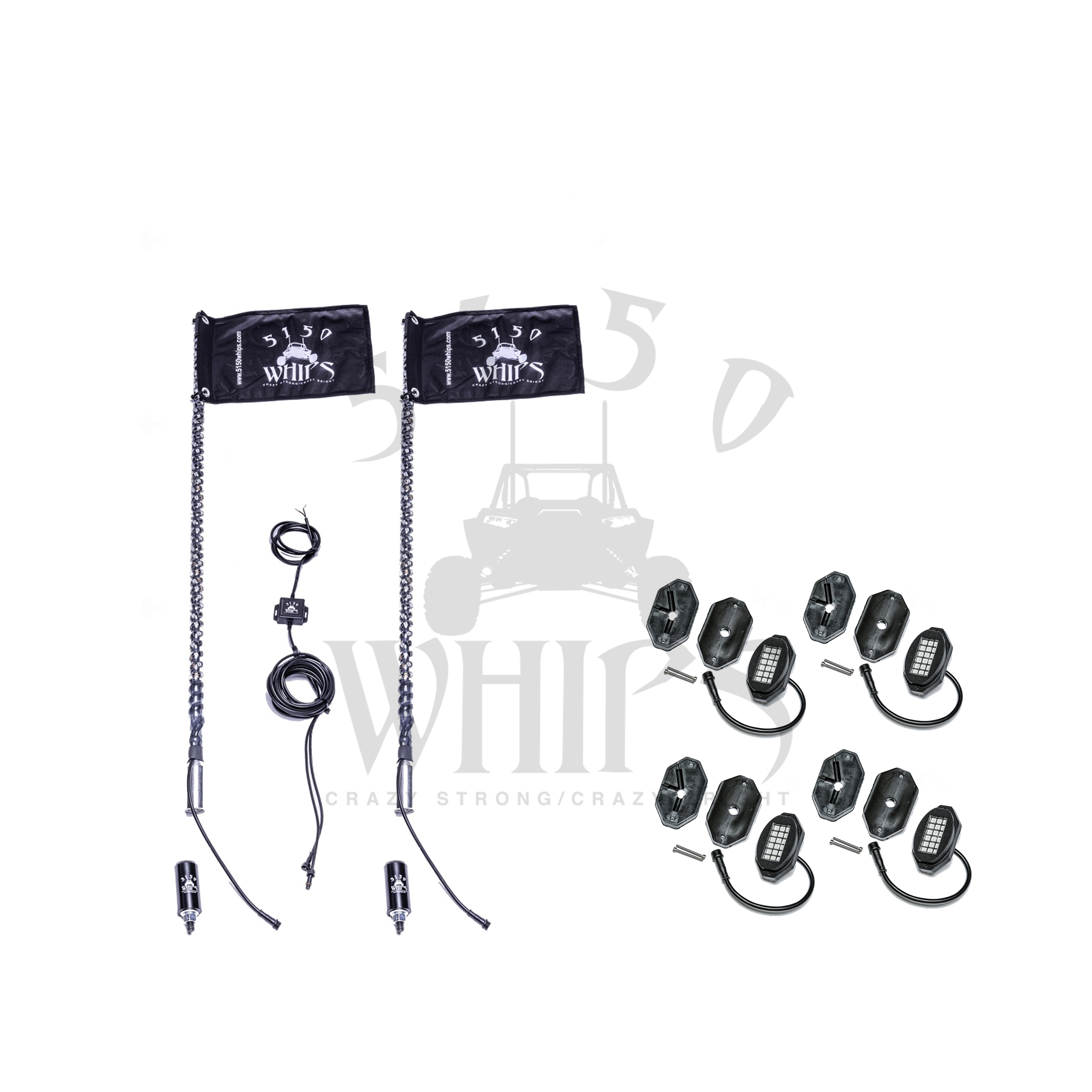 187 Whips and Rock Light Combo Kit  3ft-4Pod